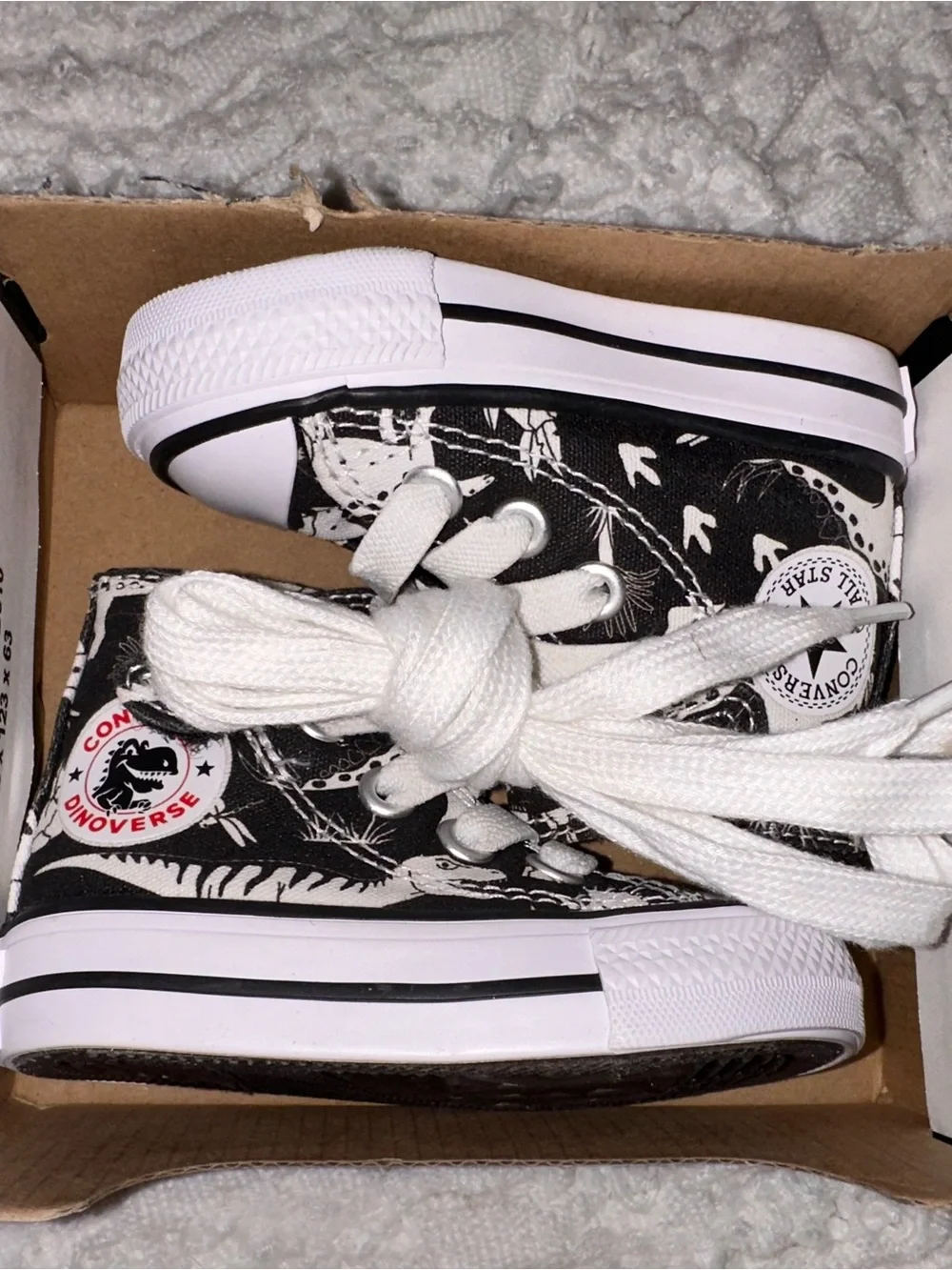 Converse Kids Black & White Dino Print High-Top Sneakers